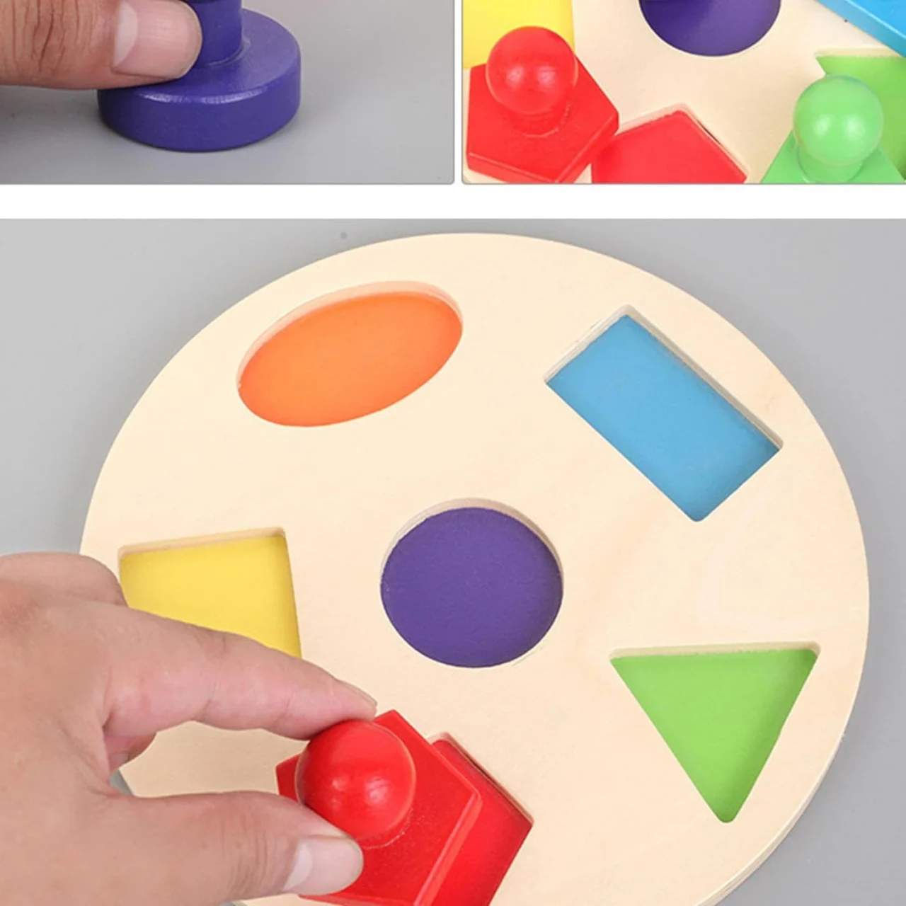Puzzle Montessori din Lemn cu 6 Forme Geometrice Colorate pentru Copii [6]