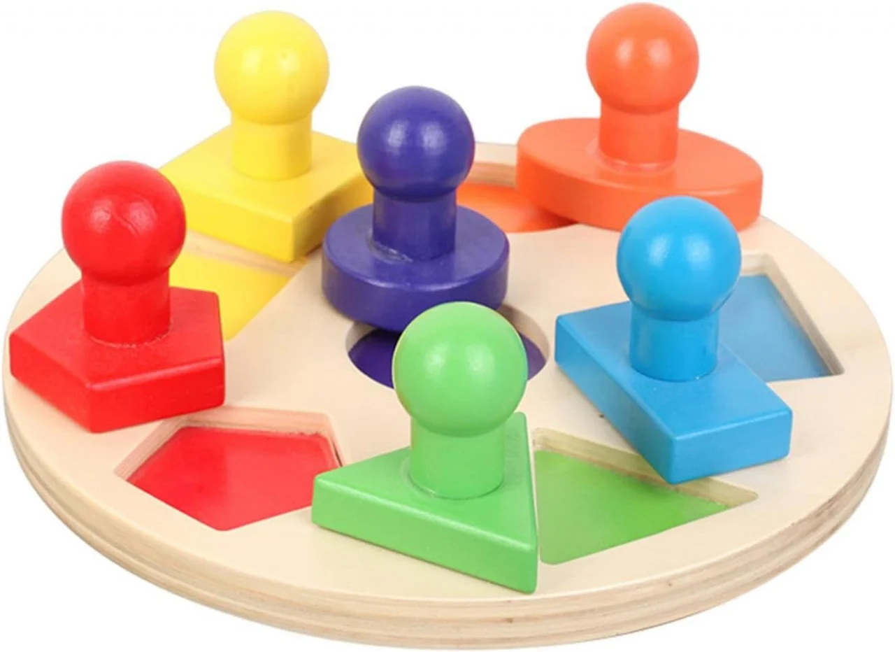Puzzle Montessori din Lemn cu 6 Forme Geometrice Colorate pentru Copii [4]