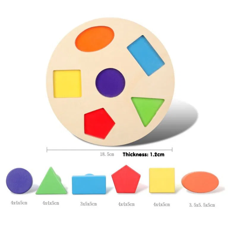Puzzle Montessori din Lemn cu 6 Forme Geometrice Colorate pentru Copii [3]