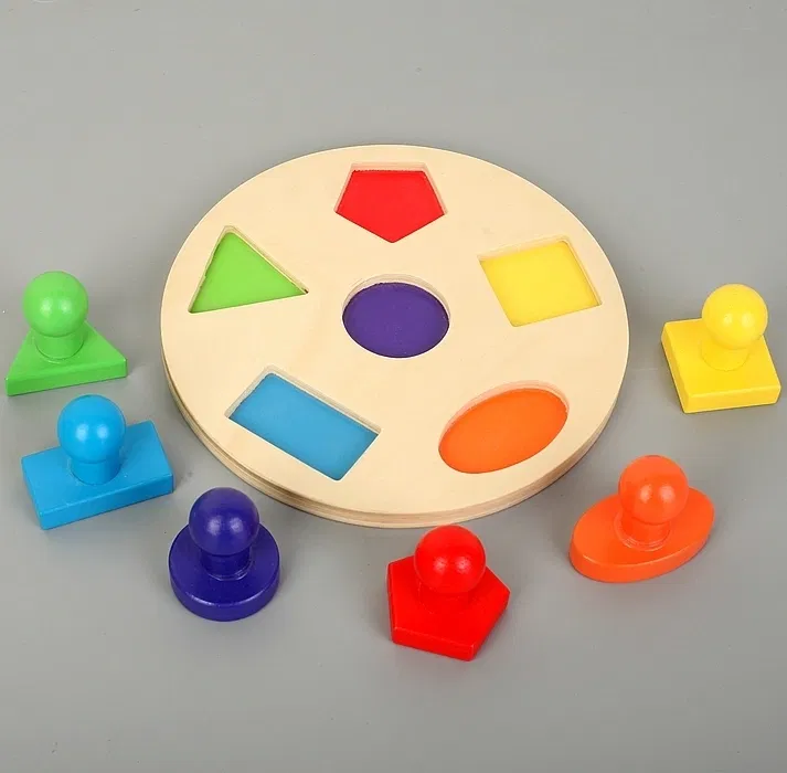 Puzzle Montessori din Lemn cu 6 Forme Geometrice Colorate pentru Copii [2]