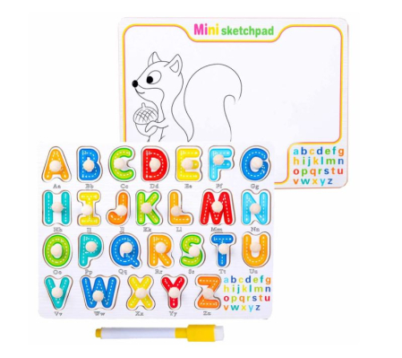 Jocuri Memorie si Asociere - Puzzle Montessori cu Alfabet Englez și Tablă de Scris Reutilizabilă