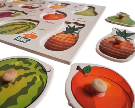 Puzzle Montessori din Lemn cu Butoni – Fructe în Limba Română [1]