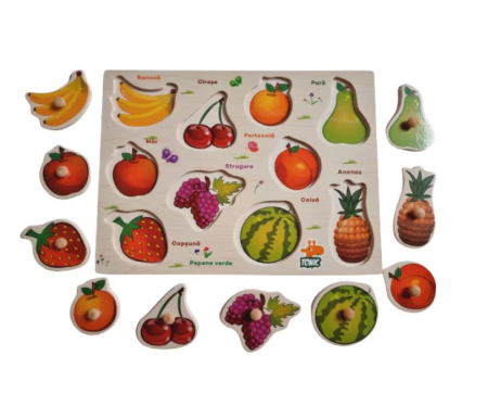 Puzzle Montessori din Lemn cu Butoni – Fructe în Limba Română [4]