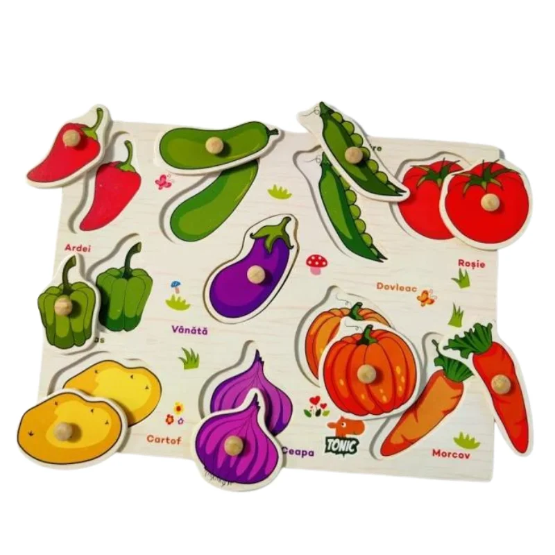 Puzzle Montessori din Lemn cu Butoni – Legume în Limba Română [4]