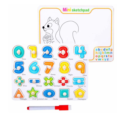 Invata Matematica prin joaca - Puzzle Montessori cu Cifre, Forme Geometrice și Tablă de Scris