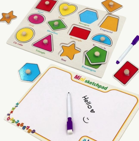 Tablă Magnetică de Scris și Puzzle Montessori cu Forme Geometrice [1]