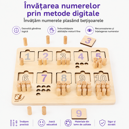 Puzzle Montessori din Lemn cu Cifre 1-10 și Piese pentru Numărare [2]