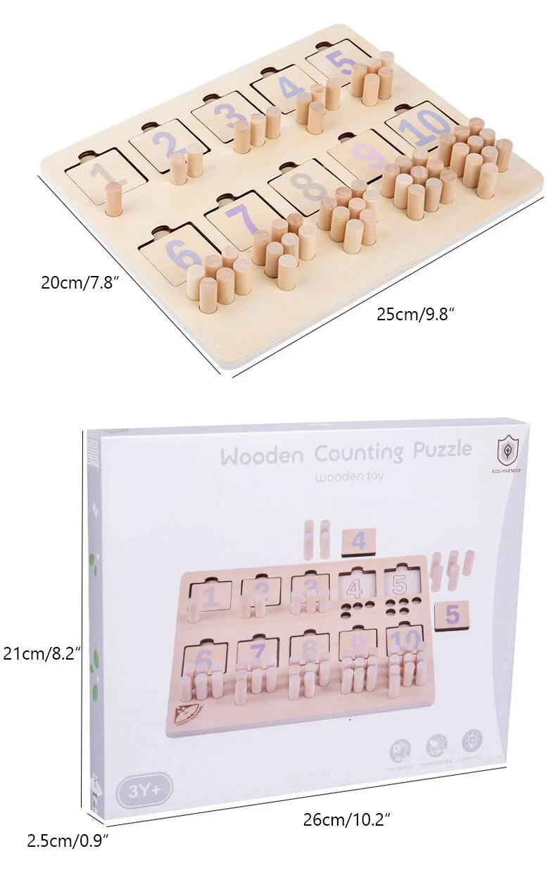 Puzzle Montessori din Lemn cu Cifre 1-10 și Piese pentru Numărare [6]