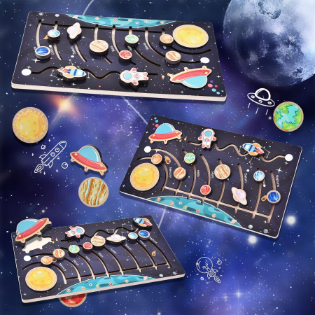 Puzzle Montessori din Lemn cu Sistemul Solar și Planete Glisante [14]