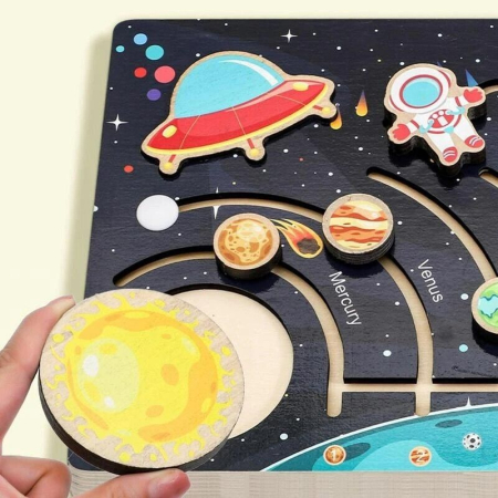 Puzzle Montessori din Lemn cu Sistemul Solar și Planete Glisante [7]