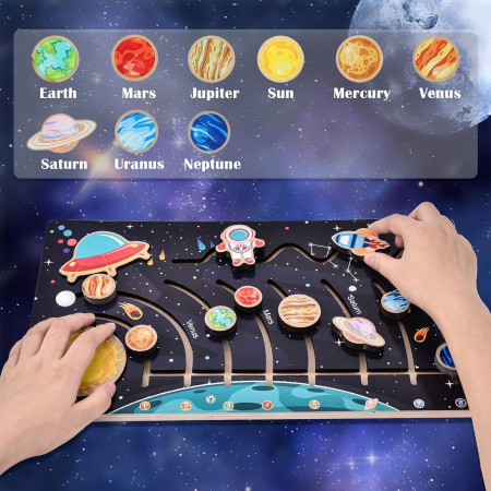 Puzzle Montessori din Lemn cu Sistemul Solar și Planete Glisante [1]