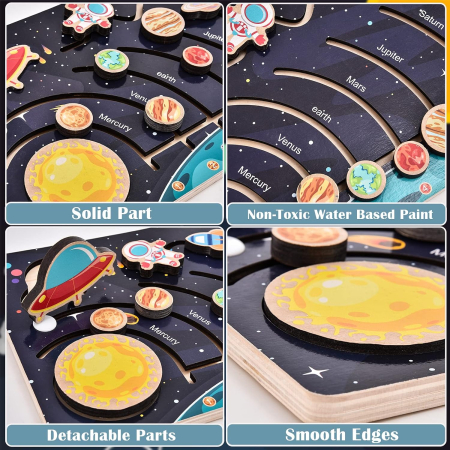Puzzle Montessori din Lemn cu Sistemul Solar și Planete Glisante [16]