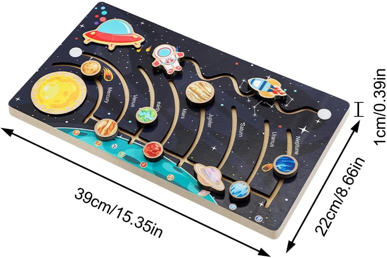Puzzle Montessori din Lemn cu Sistemul Solar și Planete Glisante [17]