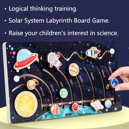 Puzzle Montessori din Lemn cu Sistemul Solar și Planete Glisante [3]