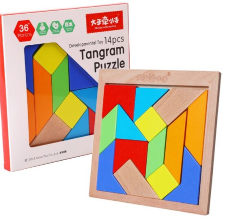 Tangram Montessori din Lemn cu 14 Piese Geometrice Colorate, Puzzle Logic și Joc Creativ pentru Copii, 3+ Ani [7]
