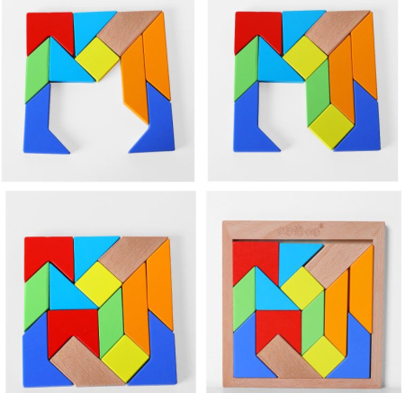 Tangram Montessori din Lemn cu 14 Piese Geometrice Colorate, Puzzle Logic și Joc Creativ pentru Copii, 3+ Ani [4]