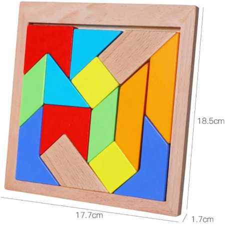 Tangram Montessori din Lemn cu 14 Piese Geometrice Colorate, Puzzle Logic și Joc Creativ pentru Copii, 3+ Ani [3]