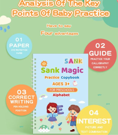 Set 4 Caiete Reutilizabile SANK Magic Practice Copybook cu Stilou și Rezerve [3]