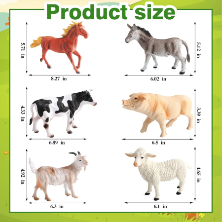 Set 6 Figurine Realiste Animale de la Fermă, Cal, Măgar, Vacă, Oaie, Porc și Capră, Joc Educativ și de Rol, 3+ ani [7]