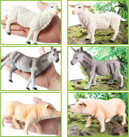 Set 6 Figurine Realiste Animale de la Fermă, Cal, Măgar, Vacă, Oaie, Porc și Capră, Joc Educativ și de Rol, 3+ ani [3]