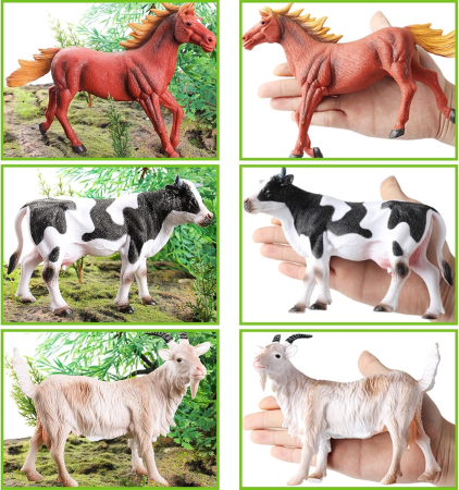 Set 6 Figurine Realiste Animale de la Fermă, Cal, Măgar, Vacă, Oaie, Porc și Capră, Joc Educativ și de Rol, 3+ ani [2]