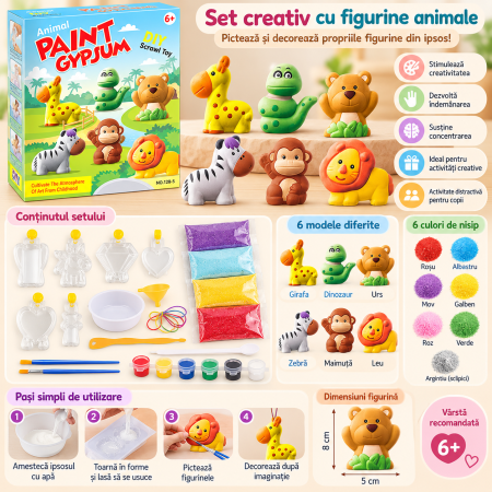 Set Creativ DIY pentru Copii, Creează și Pictează 6 Magneți cu Animale, Matriță, Vopsele și Pensule, 6+ Ani [3]