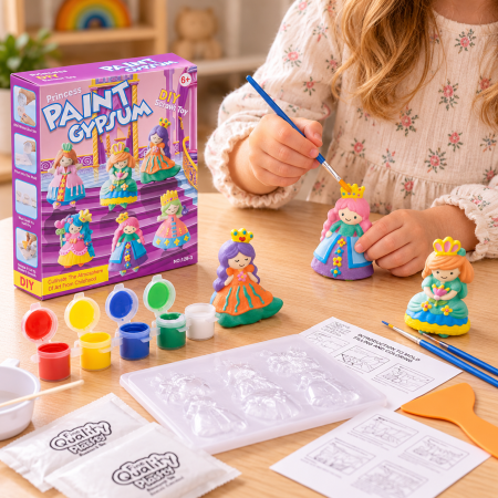 Set Creativ DIY pentru Copii, Creează și Pictează 6 Figurine Prințese, Matriță, Vopsele și Pensule, 6+ Ani [2]