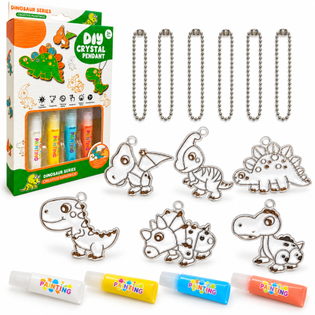 Set Creativ DIY cu Dinozauri de Pictat, 6 Pandantive, 4 Culori și Șnururi, 3+ Ani [5]