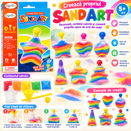 Set Creativ Sand Art cu Nisip Colorat, Decorațiune Stea DIY, 5 Culori și Accesorii, 5+ Ani [2]