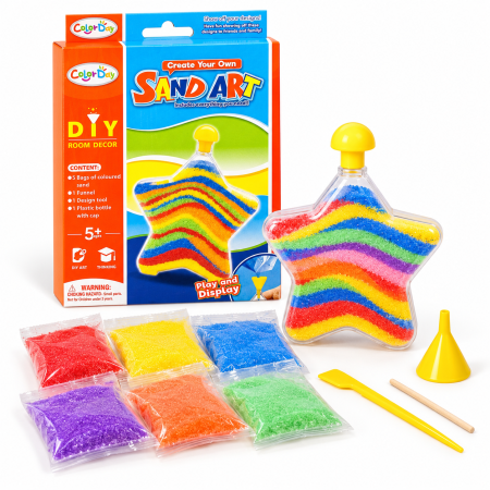 5 ani + - Set Creativ Sand Art cu Nisip Colorat, Decorațiune Stea DIY, 5 Culori și Accesorii, 5+ Ani