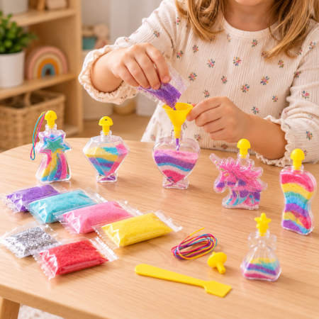 Set Creativ Sand Art cu Nisip Colorat, 6 Decorațiuni de Umplut, Unicorn și Forme de Poveste, 5+ Ani [1]