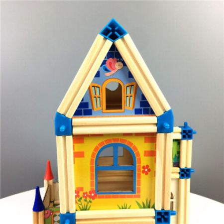 Set de Construcție din Lemn Tip Castel, Casă de Păpuși Modulară, Joc Creativ STEM cu 128 Piese, 3+ ani [16]