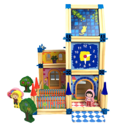 Set de Construcție din Lemn Tip Castel, Casă de Păpuși Modulară, Joc Creativ STEM cu 128 Piese, 3+ ani [11]