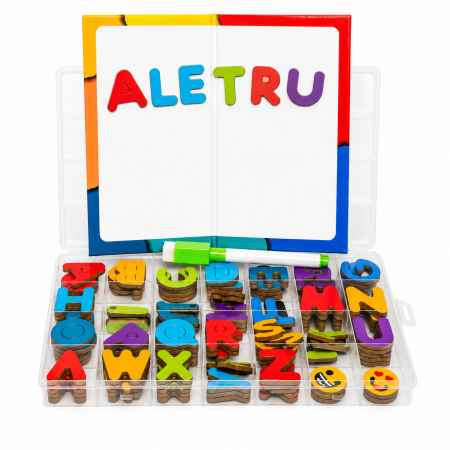 Jocuri Interactive - Set Educativ cu Tablă și Litere Magnetice – Alfabet, Cuvinte și Scriere