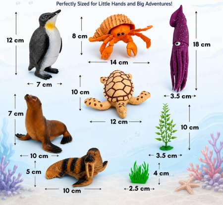 Set Figurine Animale Marine pentru Copii cu Pinguin, Focă, Morsă și Țestoasă [2]