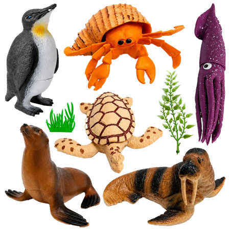 Figurine si animale - Set Figurine Animale Marine pentru Copii cu Pinguin, Focă, Morsă și Țestoasă
