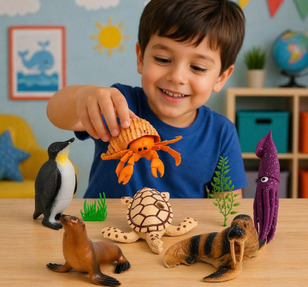Set Figurine Animale Marine pentru Copii cu Pinguin, Focă, Morsă și Țestoasă [11]