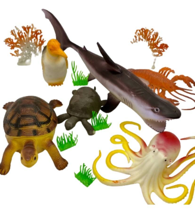 Set 6 Figurine Realiste Animale Marine – Rechin, Pinguin, Homar, Caracatiță și Țestoase [2]