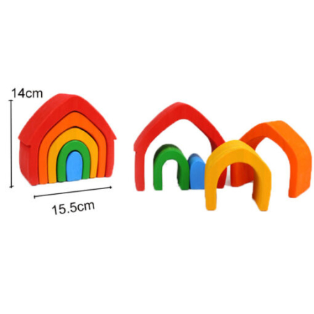 Set Montessori Curcubeu din Lemn cu Căsuță Figurine și Copaci 16 Piese (1) [4]