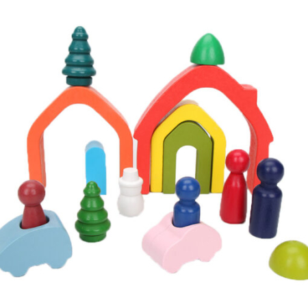 Set Montessori Curcubeu din Lemn cu Căsuță Figurine și Copaci 16 Piese (1) [1]