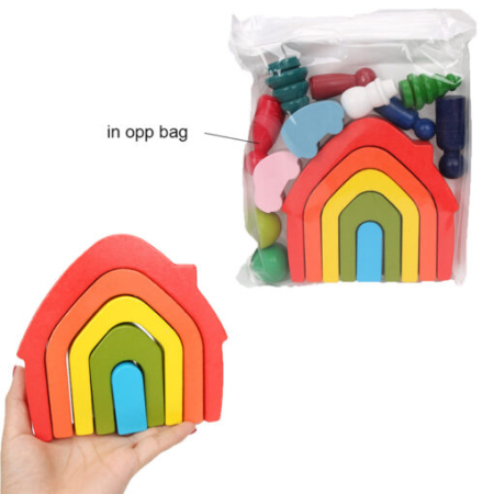 Set Montessori Curcubeu din Lemn cu Căsuță Figurine și Copaci 16 Piese (1) [3]