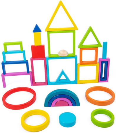 Set Montessori Rainbow Blocks din Lemn cu Forme Geometrice Curcubeu 25 Piese [11]