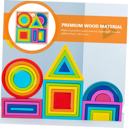 Set Montessori Rainbow Blocks din Lemn cu Forme Geometrice Curcubeu 25 Piese [14]