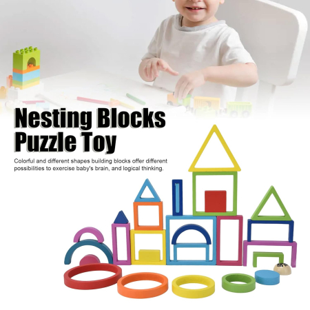 Set Montessori Rainbow Blocks din Lemn cu Forme Geometrice Curcubeu 25 Piese [9]