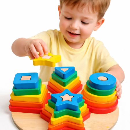 Joc Montessori Sortator 4 Forme Geometrice din Lemn [12]