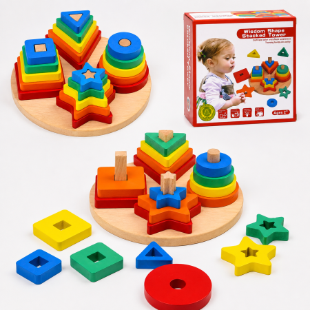 Joc Montessori Sortator 4 Forme Geometrice din Lemn [14]