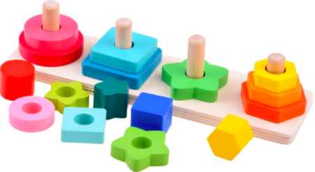 Sortator Montessori din Lemn cu 4 Forme Geometrice Colorate [1]