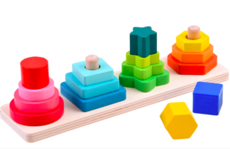 Sortator Montessori din Lemn cu 4 Forme Geometrice Colorate [4]