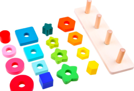 Sortator Montessori din Lemn cu 4 Forme Geometrice Colorate [3]