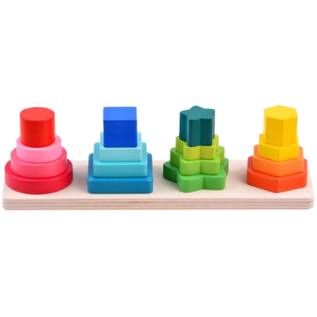 3 ani + - Sortator Montessori din Lemn cu 4 Forme Geometrice Colorate
